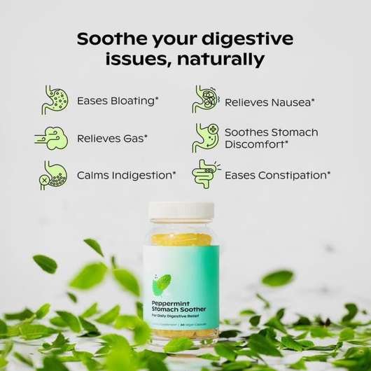 Peppermint Stomach Soother for Bloating - 100% All-Natural Essential Peppermint Oil Softgels