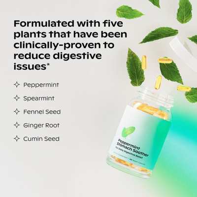 Peppermint Stomach Soother for Bloating - 100% All-Natural Essential Peppermint Oil Softgels