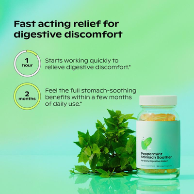 Peppermint Stomach Soother for Bloating - 100% All-Natural Essential Peppermint Oil Softgels