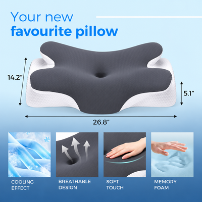 Cooling Memory Neck Pillow, Adjustable Ergonomic Memory Foam Neck Pillows, Cervical Support