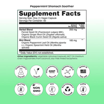 Peppermint Stomach Soother for Bloating - 100% All-Natural Essential Peppermint Oil Softgels